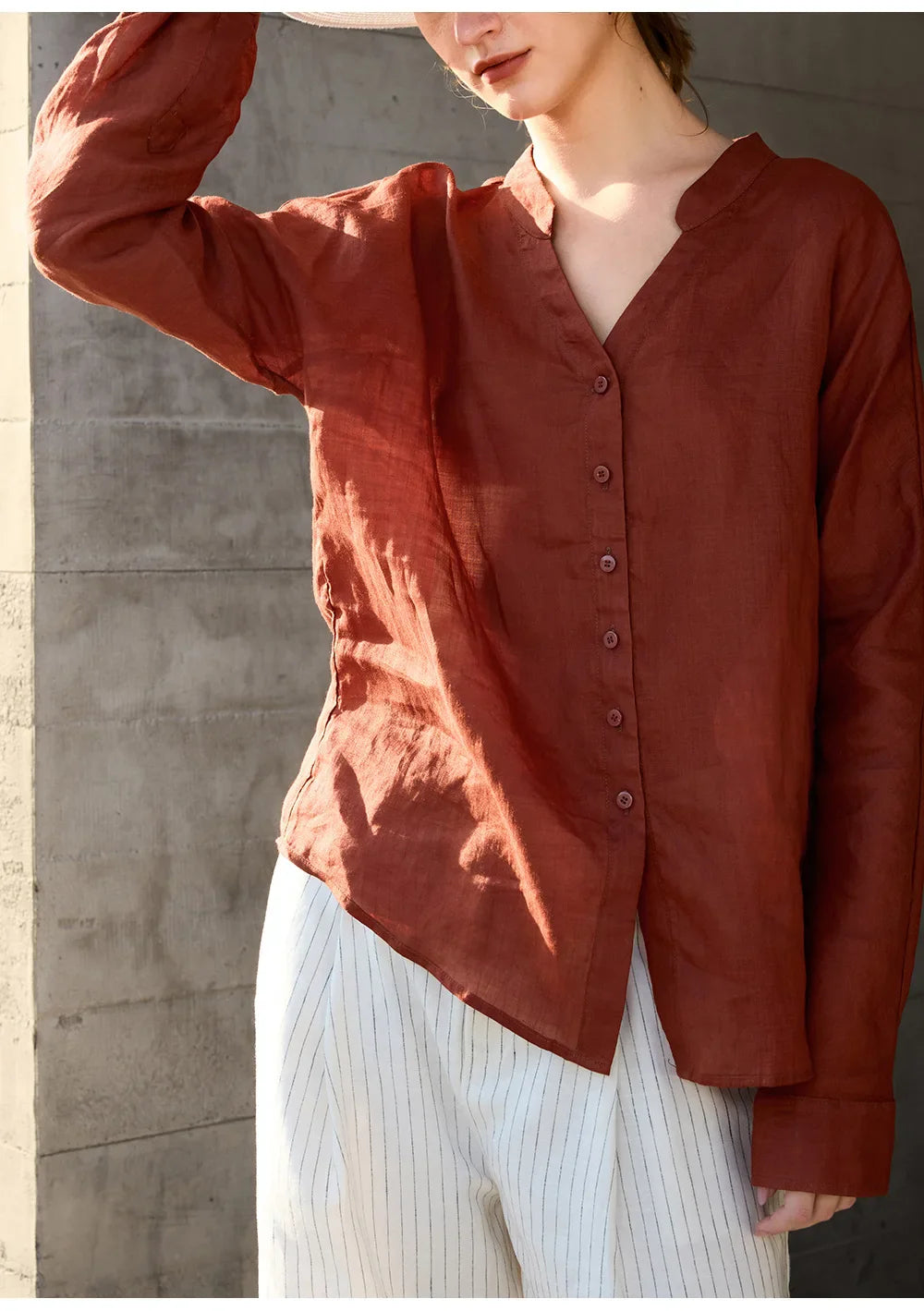 Olivia Bennet | Linen V-Neck Shirt for Women