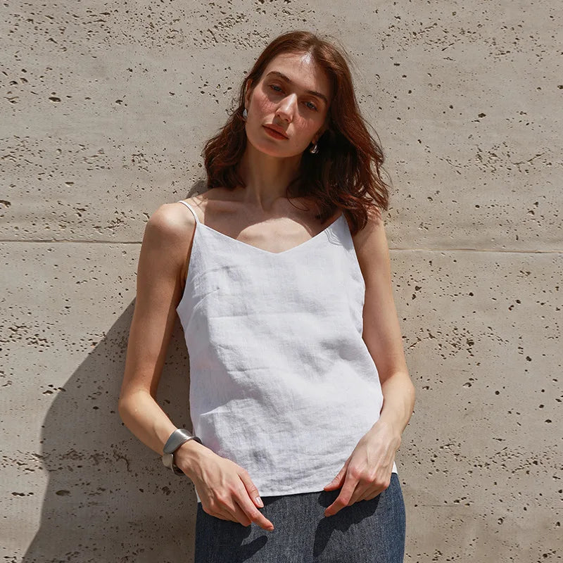 Olivia Bennet | Linen V-Neck Camisole Top for Women