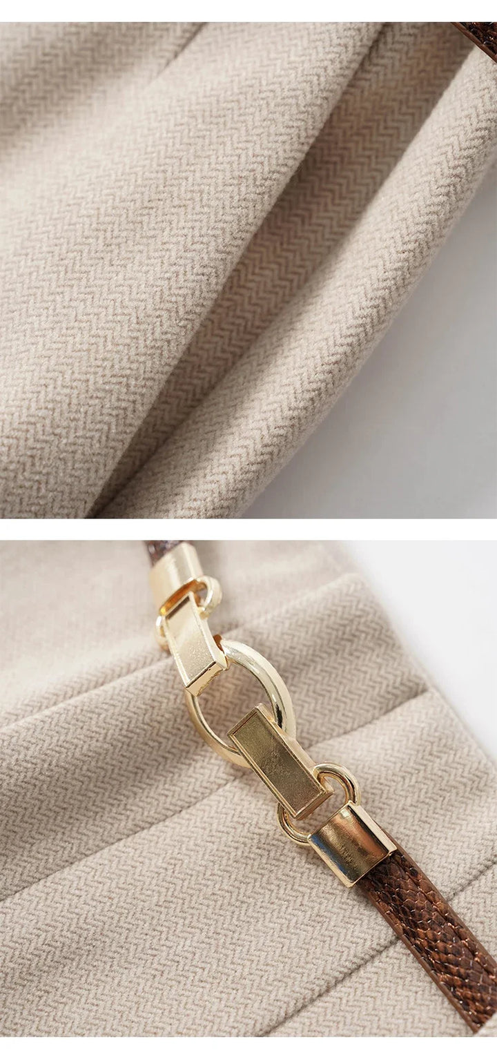 Olivia Bennet | Wide Leg Wool Trousers for Women in Black