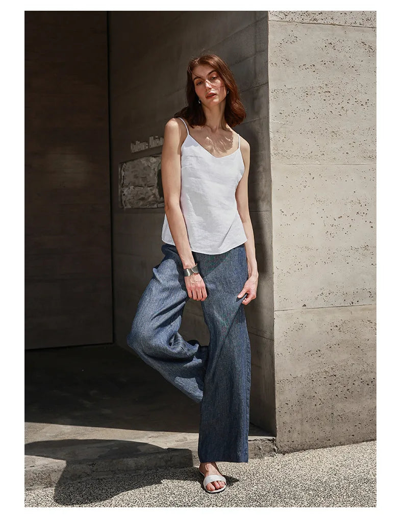 Olivia Bennet | Linen V-Neck Camisole Top for Women