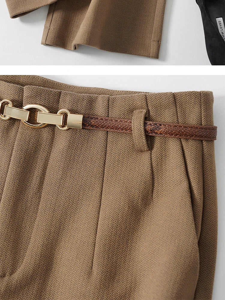 Olivia Bennet | Wide Leg Wool Trousers for Women in Black