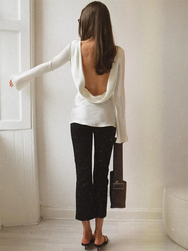 Olivia Bennet | Satin Long Sleeve Bell Cuff Top for Women