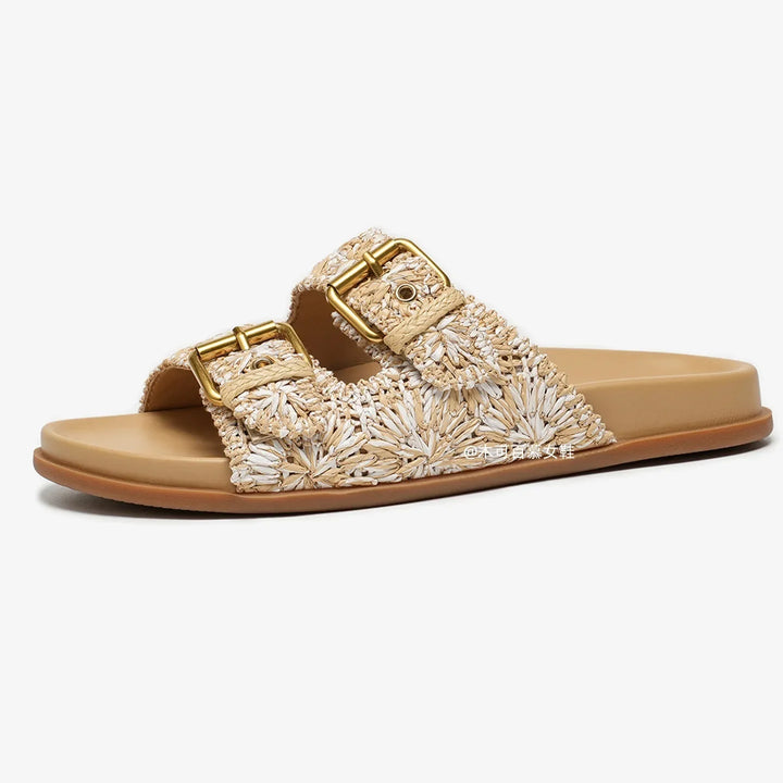 Olivia Bennet | Buckle Sandal for Women in Leather, Casual, Tan