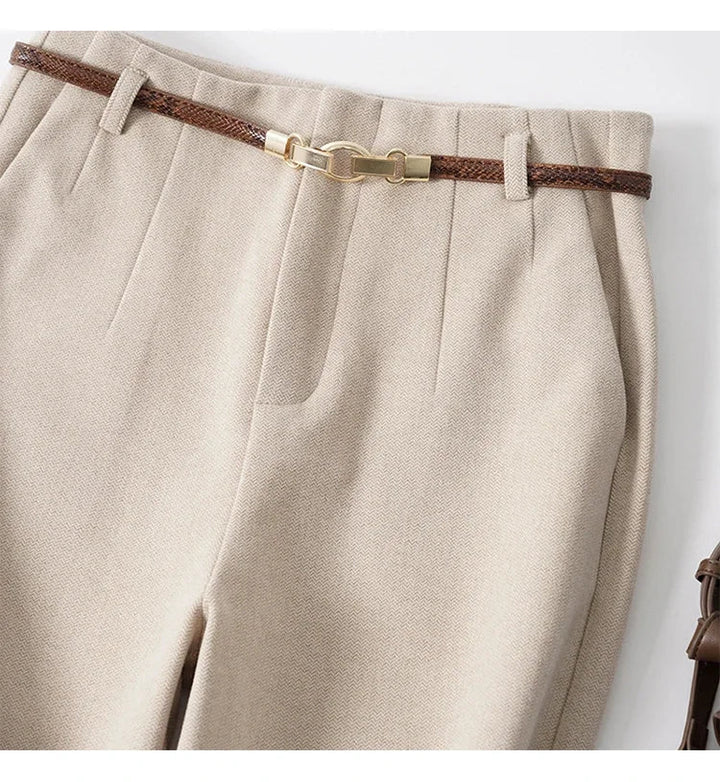 Olivia Bennet | Wide Leg Wool Trousers for Women in Black