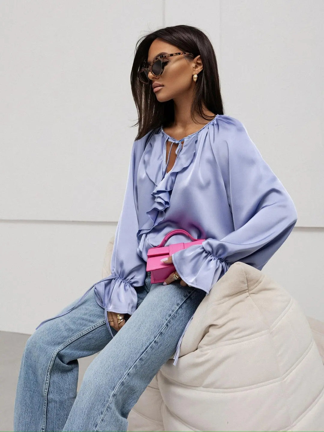 Olivia Bennet | Satin Ruffle Blouse for Women