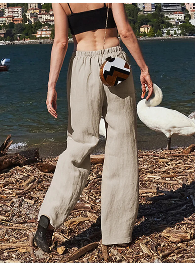 Olivia Bennet | Wide Leg Linen Pant for Women in Natural Color