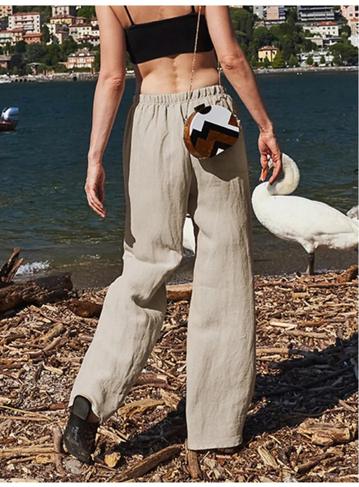 Olivia Bennet | Wide Leg Linen Pant for Women in Natural Color