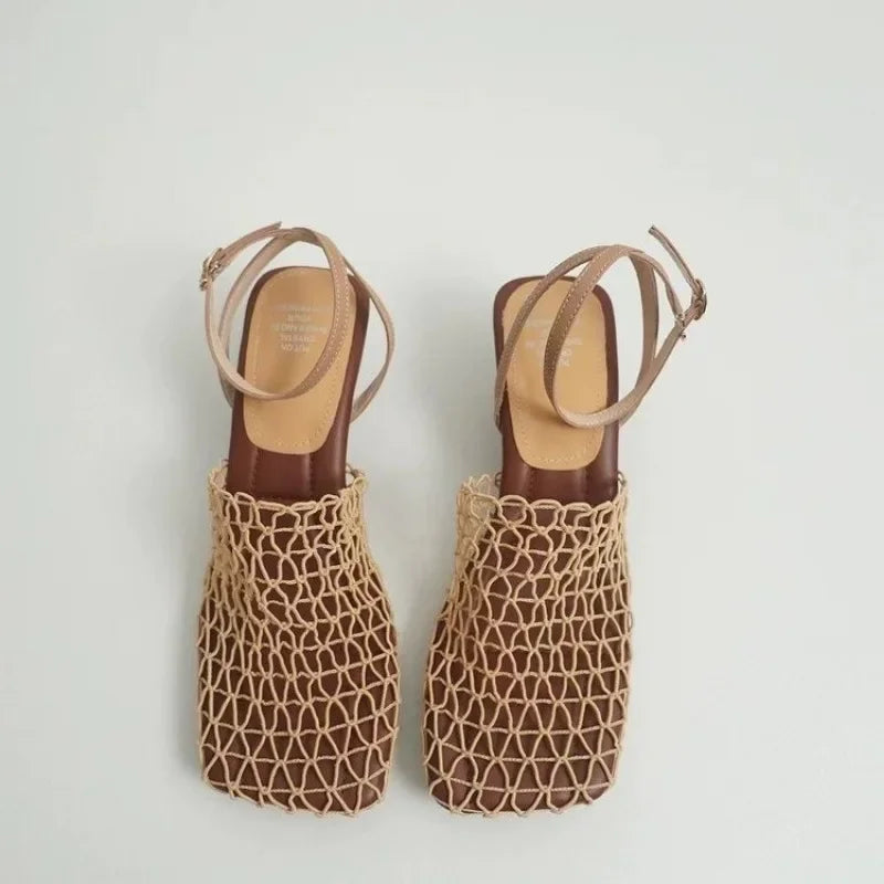 Olivia Bennet | Mesh Weave Heels for Women in Black