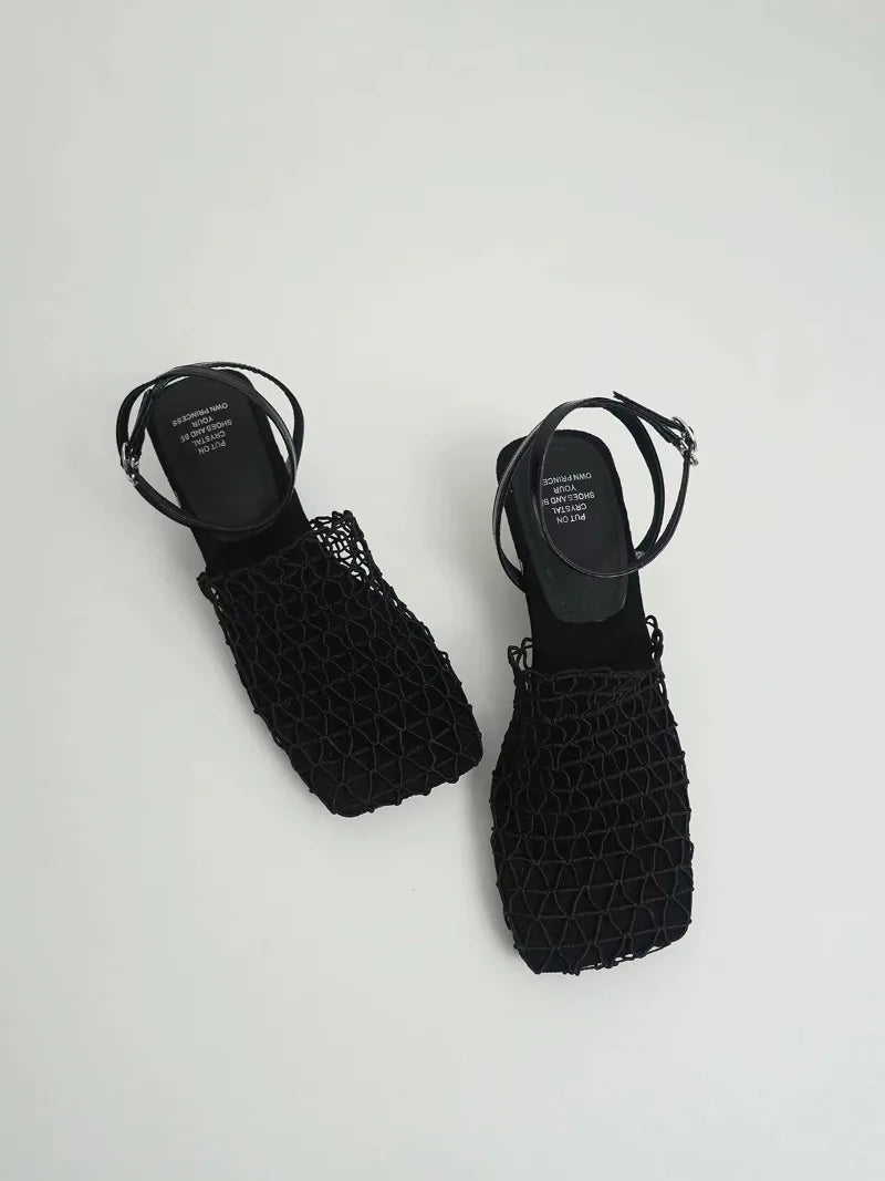 Olivia Bennet | Mesh Weave Heels for Women in Black