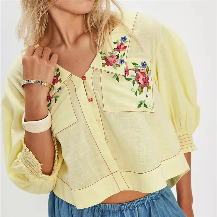 Olivia Bennet | Floral Embroidered Crop Blouse