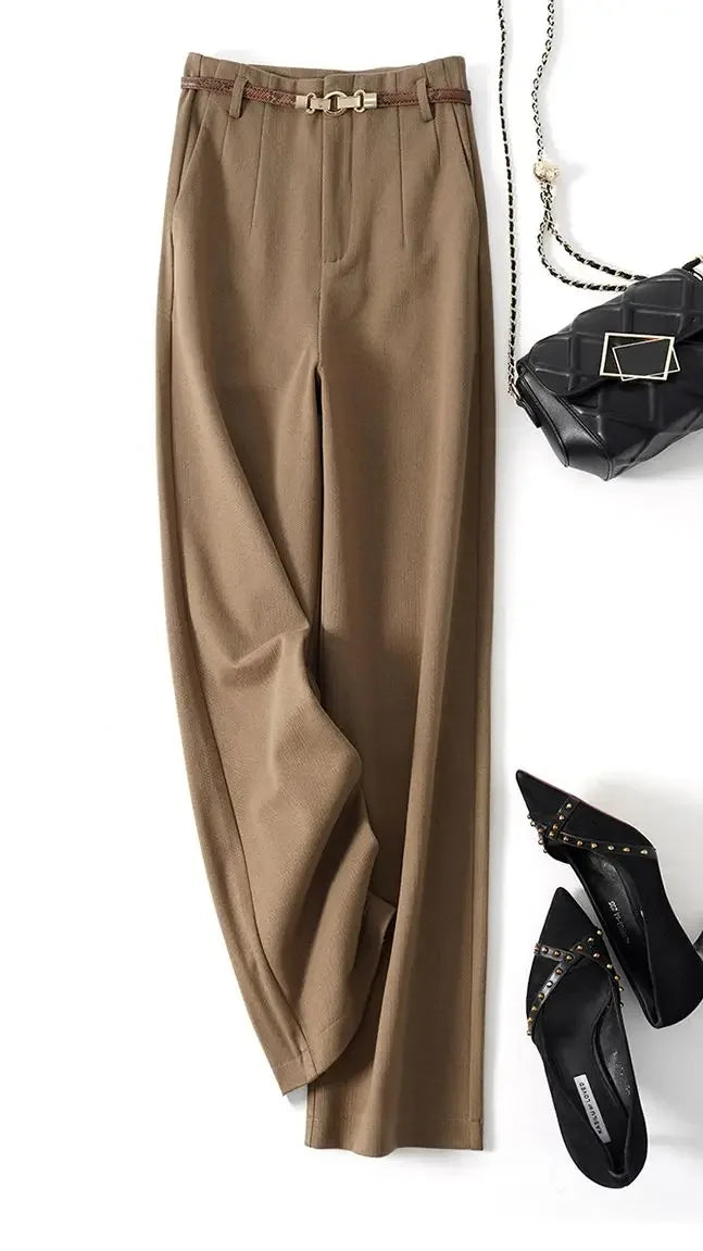 Olivia Bennet | Wide Leg Wool Trousers for Women in Black
