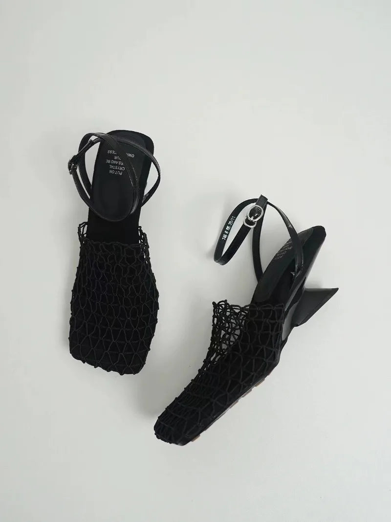 Olivia Bennet | Mesh Weave Heels for Women in Black