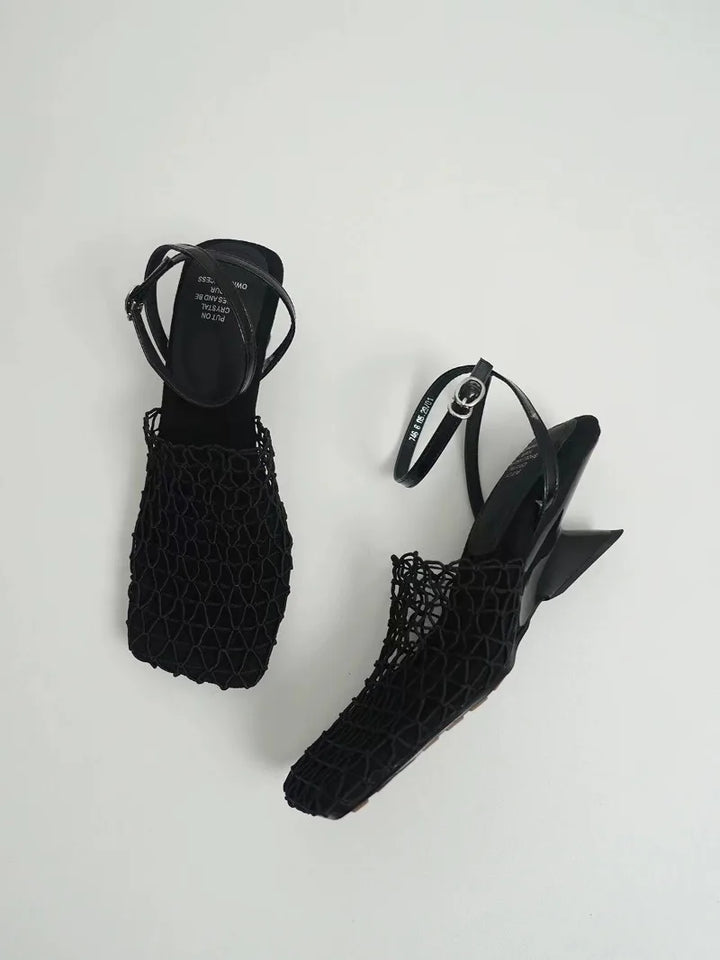 Olivia Bennet | Mesh Weave Heels for Women in Black