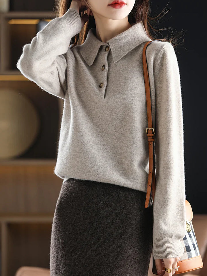 Olivia Bennet | Wool Polo Sweater for Women in Classic Fit, Navy