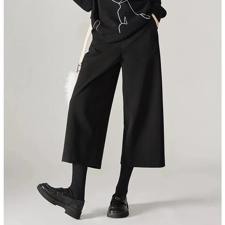 Olivia Bennet | Wool Wide Leg Pants for Women in Autumn Color