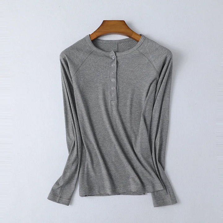 Olivia Bennet | Pop-Button Top for Women in Cotton, Fitted, White