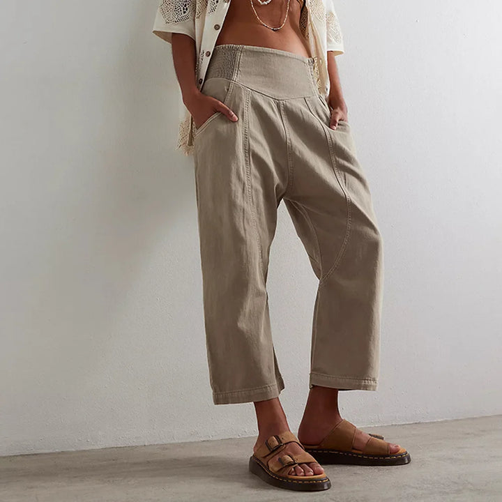 Olivia Bennet | Wide Leg Pant for Women in Soft Fabric, Relaxed Fit, Neutral Color