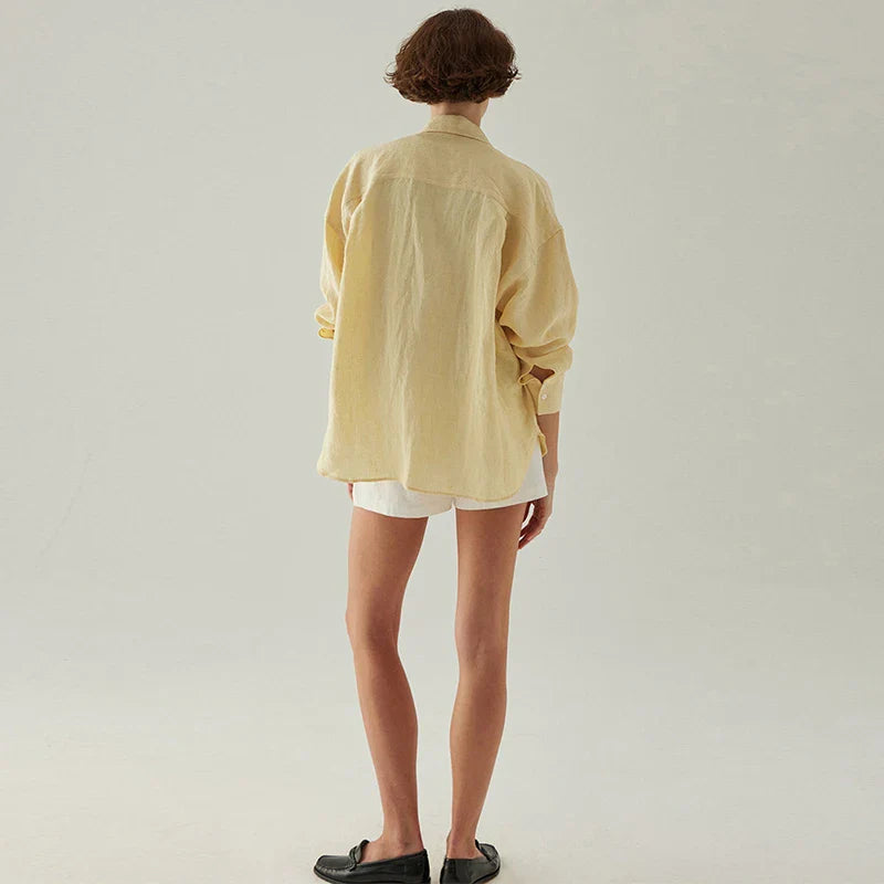 Olivia Bennet | Linen Shirt for Women in White with Slit Hem