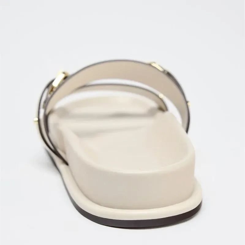Olivia Bennet | Twin Strap Flats for Women in Natural Material