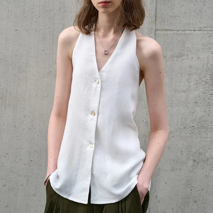 Olivia Bennet | Linen Halter Waistcoat Top