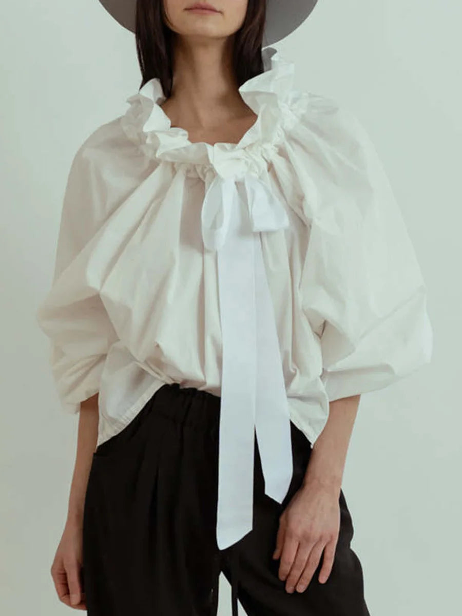 Olivia Bennet | Puffed Cotton Blouse for Women in White