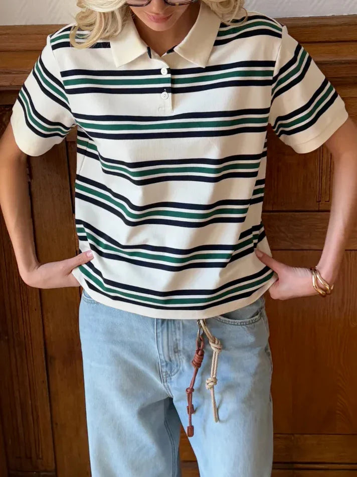 Olivia Bennet | Stripe Polo Tee for Women in Cotton Fit