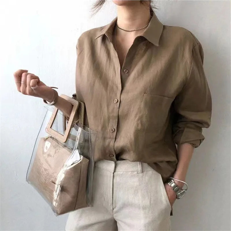 Olivia Bennet | Soft Linen Open Collar Shirt
