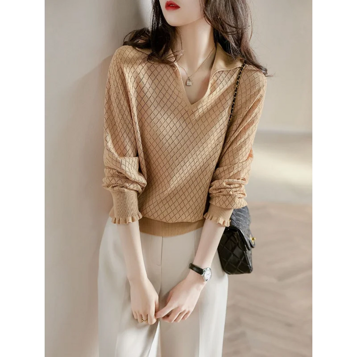 Olivia Bennet | Diamond Knit Top for Women in Natural Color