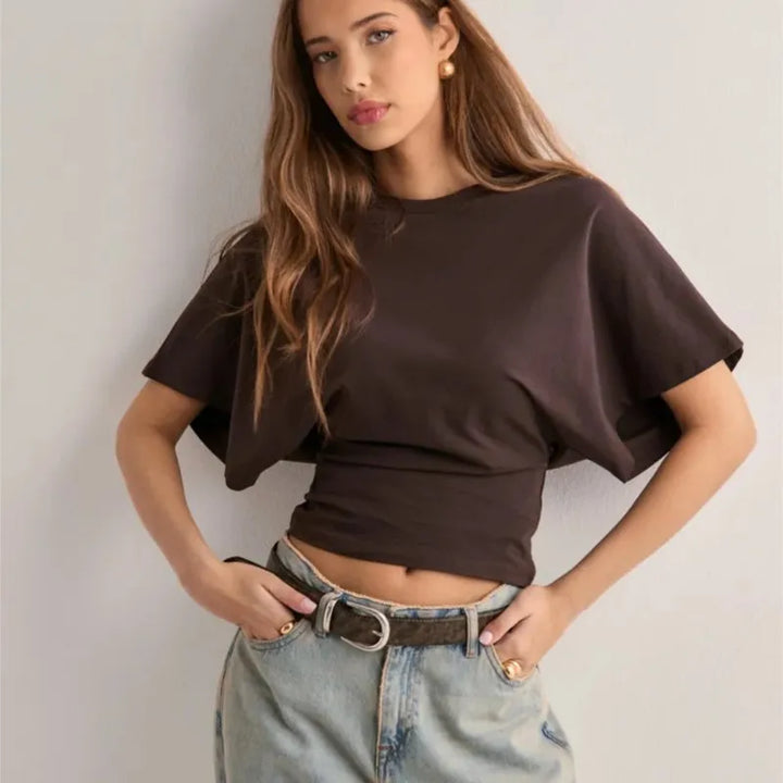 Olivia Bennet | Cotton Drape Tee for Women in White