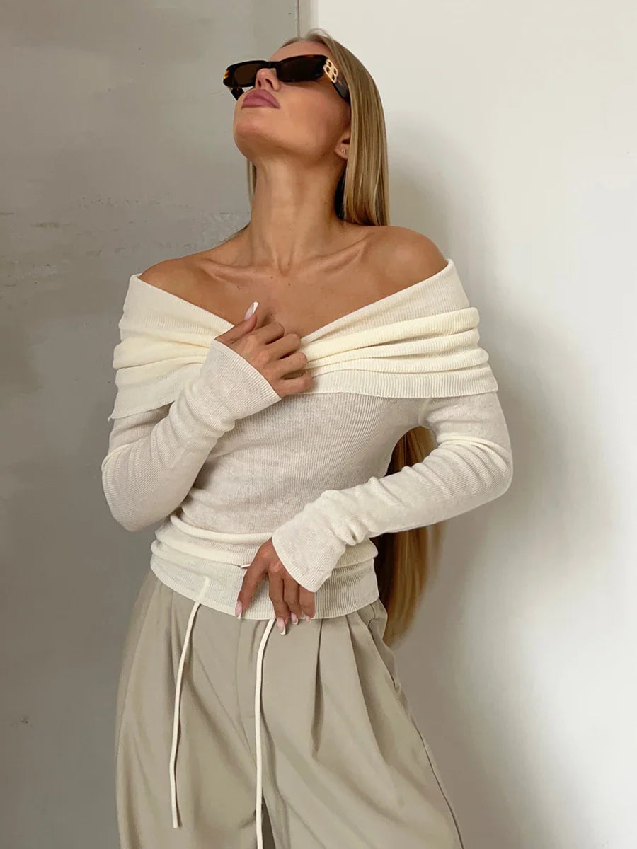 Olivia Bennet | Off-Shoulder Knit Top for Women in Natural Color