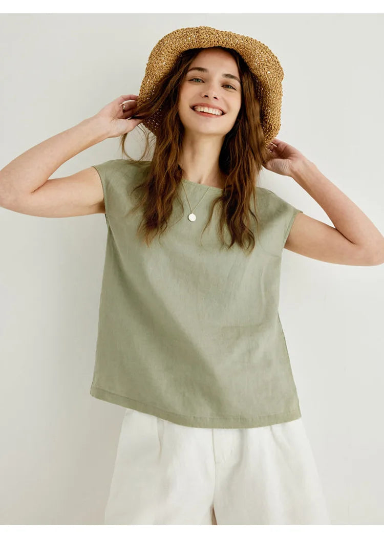 Olivia Bennet | Linen Tee for Women in Petal Sleeve Style