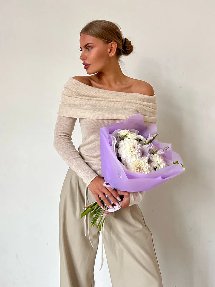 Olivia Bennet | Off-Shoulder Knit Top for Women in Natural Color