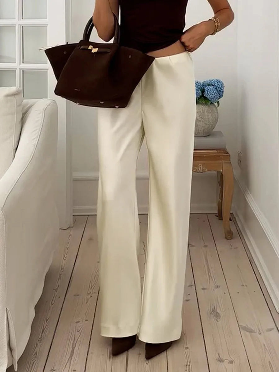 Olivia Bennet | Silk Lounge Trousers for Women in Black