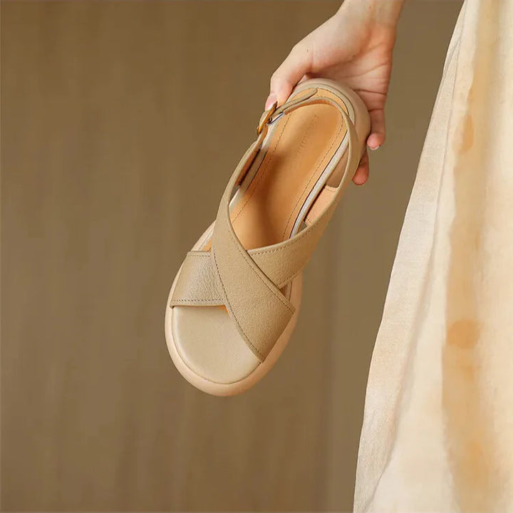 Olivia Bennet | Soft Crossband Slides for Women in Natural Color