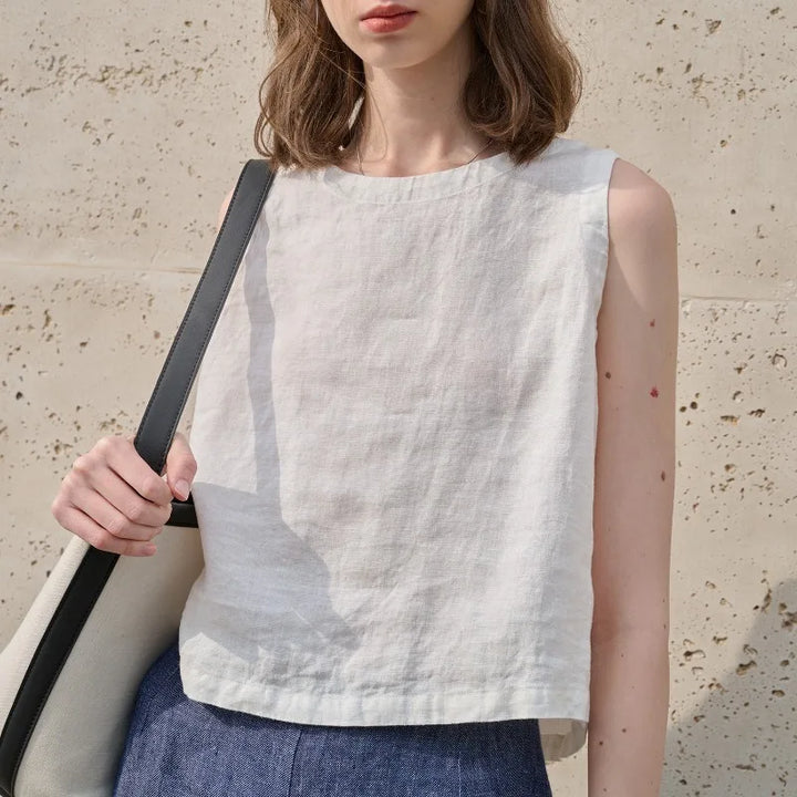 Olivia Bennet | Asymmetric Linen Crop Top