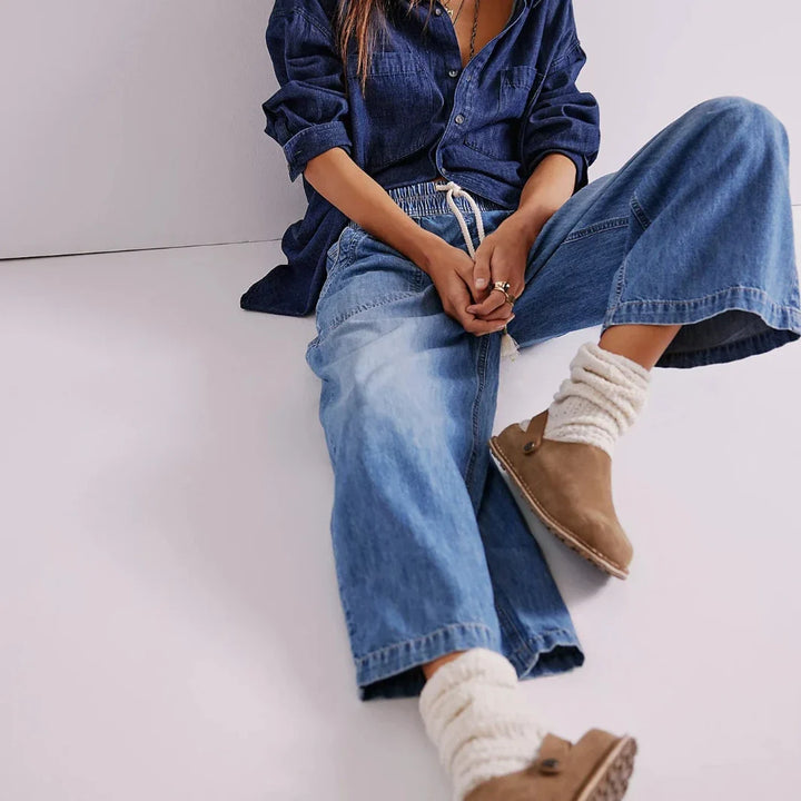Olivia Bennet | Weekender Drawstring Jeans for Women in Denim Blue