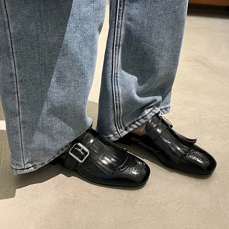 Olivia Bennet | Fringe Leather Loafers for Women