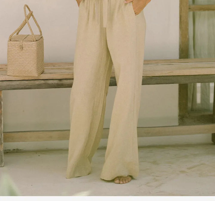Olivia Bennet | Linen Wide Leg Pant for Women in Ruffle Style