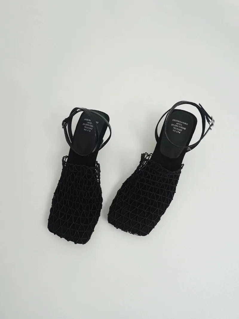 Olivia Bennet | Mesh Weave Heels for Women in Black