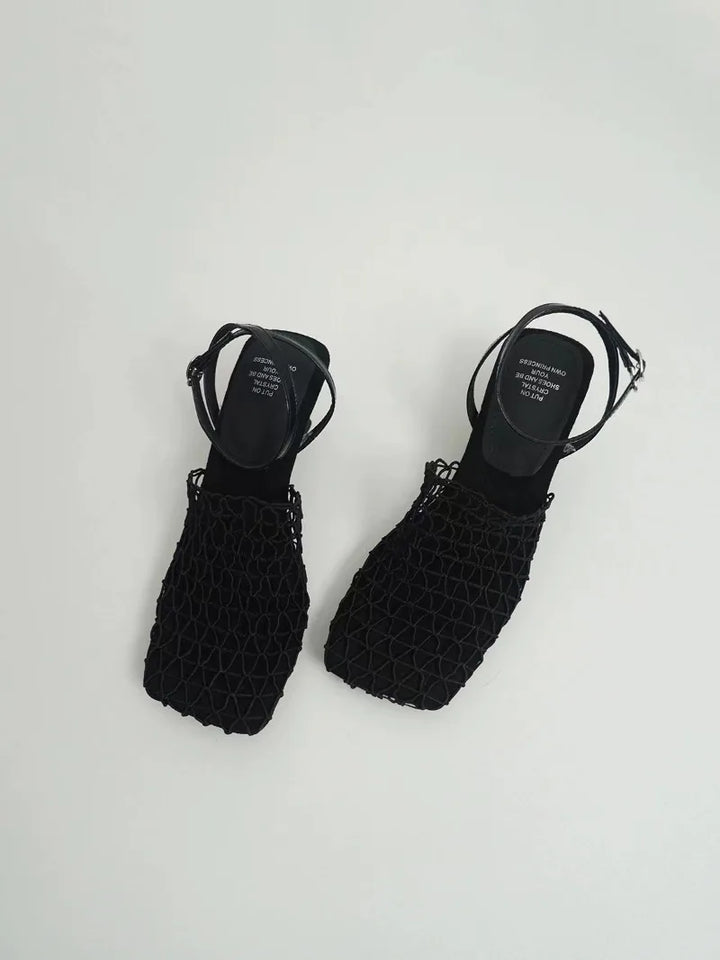 Olivia Bennet | Mesh Weave Heels for Women in Black