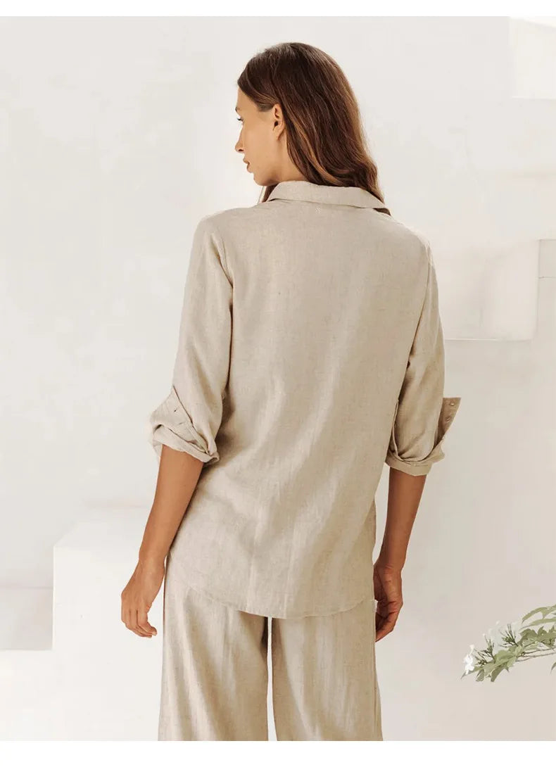 Olivia Bennet | Oversized Linen Shirt for Women in Natural