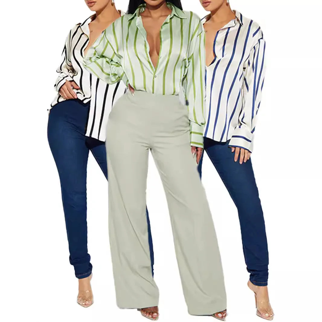 Olivia Bennet | Satin Stripe Shirt for Women