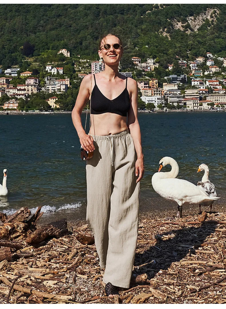 Olivia Bennet | Wide Leg Linen Pant for Women in Natural Color