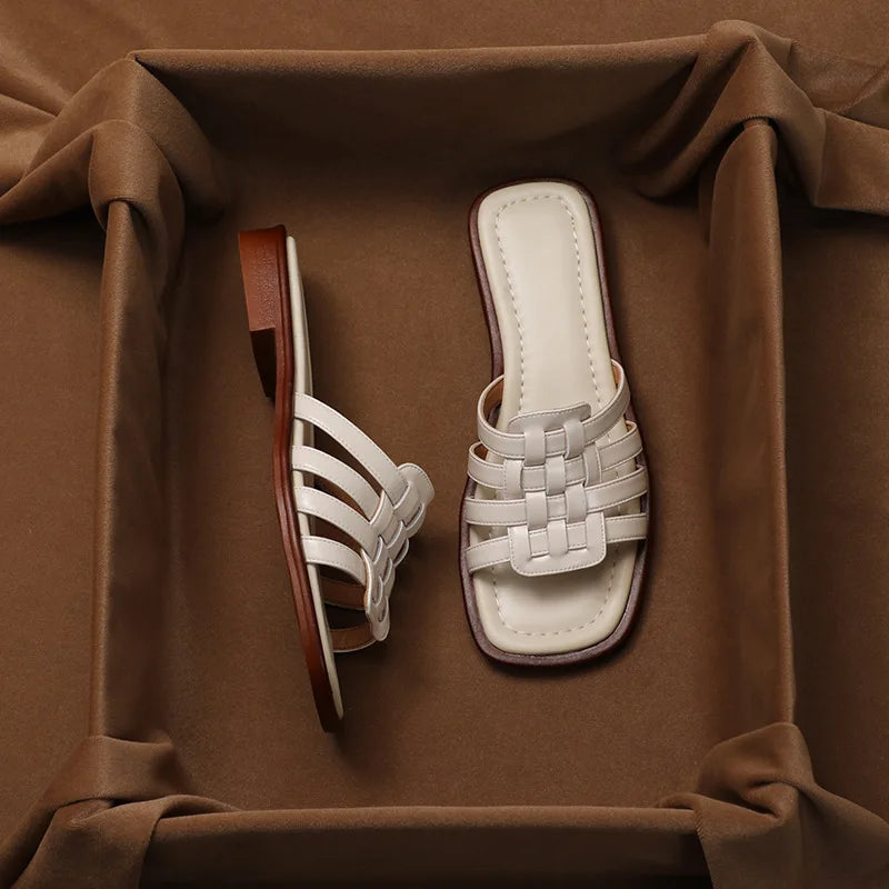 Olivia Bennet | Italian Leather Slides for Women in Natural Color