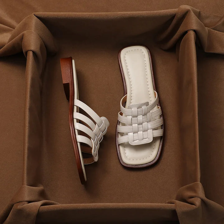 Olivia Bennet | Italian Leather Slides for Women in Natural Color