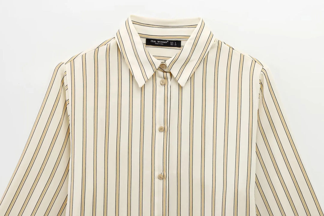 Olivia Bennet | Striped Button-Up Blouse for Women in Cotton Fit