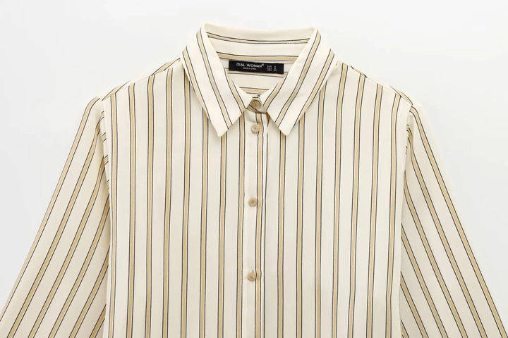 Olivia Bennet | Striped Button-Up Blouse for Women in Cotton Fit