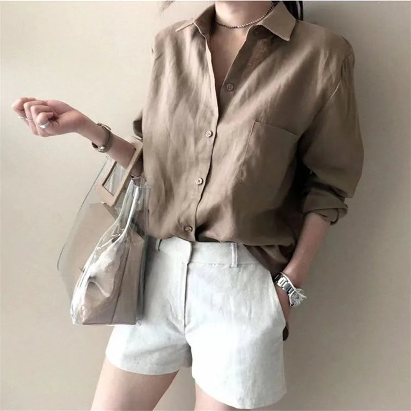 Olivia Bennet | Soft Linen Open Collar Shirt