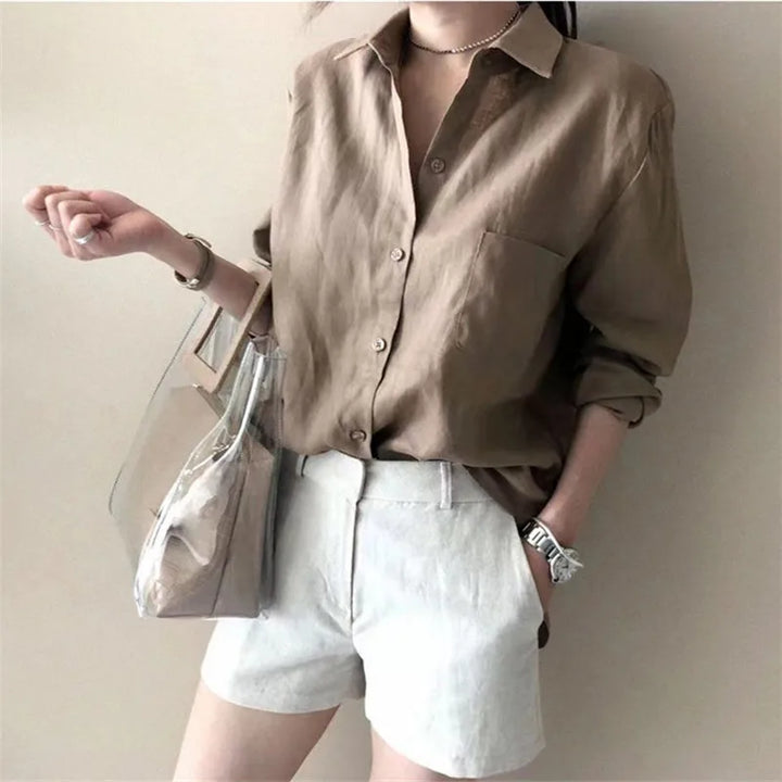 Olivia Bennet | Soft Linen Open Collar Shirt