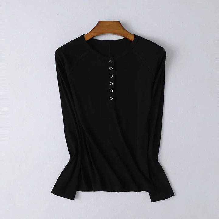 Olivia Bennet | Pop-Button Top for Women in Cotton, Fitted, White